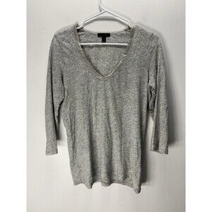 J. Crew Women’s  Gray Soft Scoop Neck 3/4 Sleeve Cotton/LEATHER  Slub Tee Top M